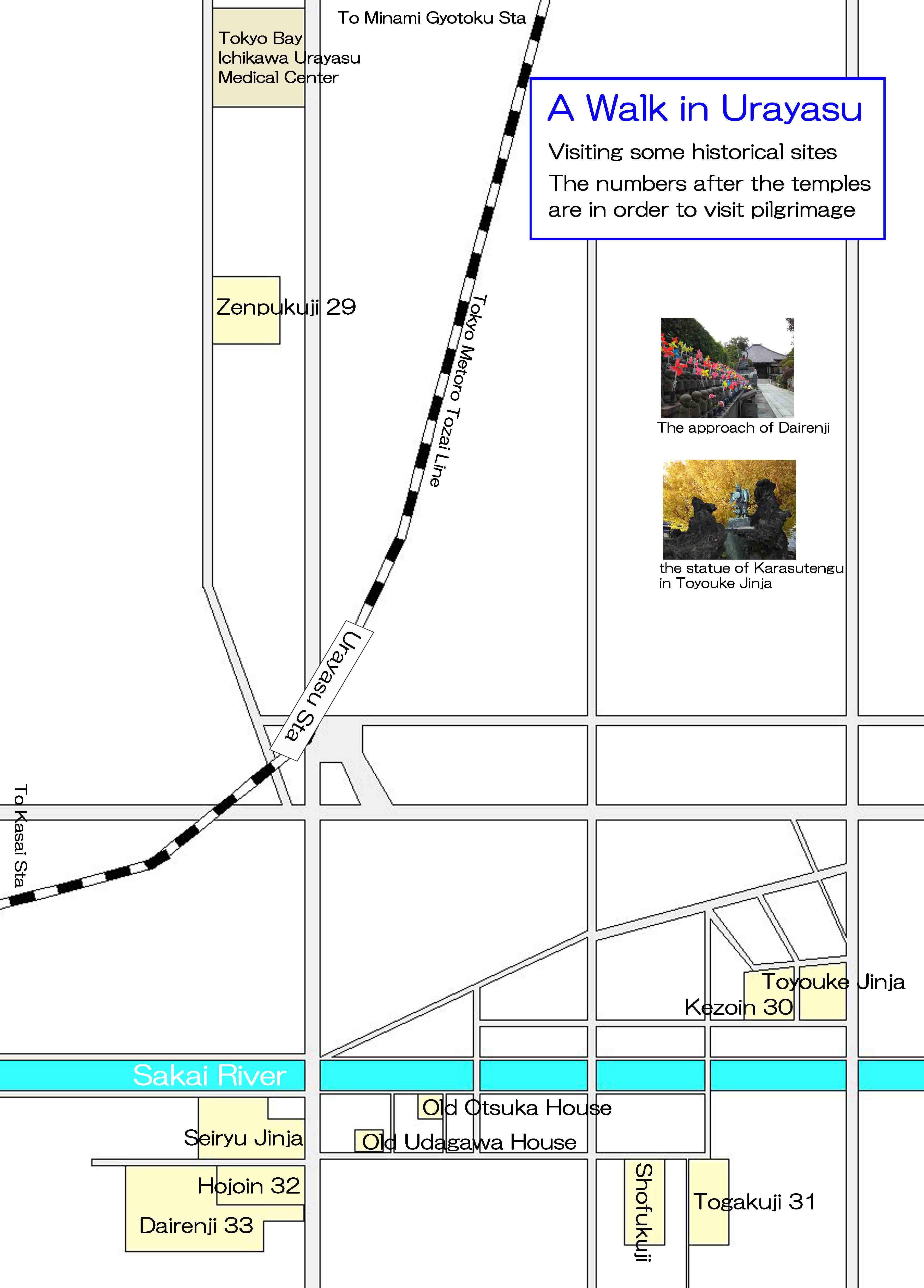 the map of the landmarks in Urayasu