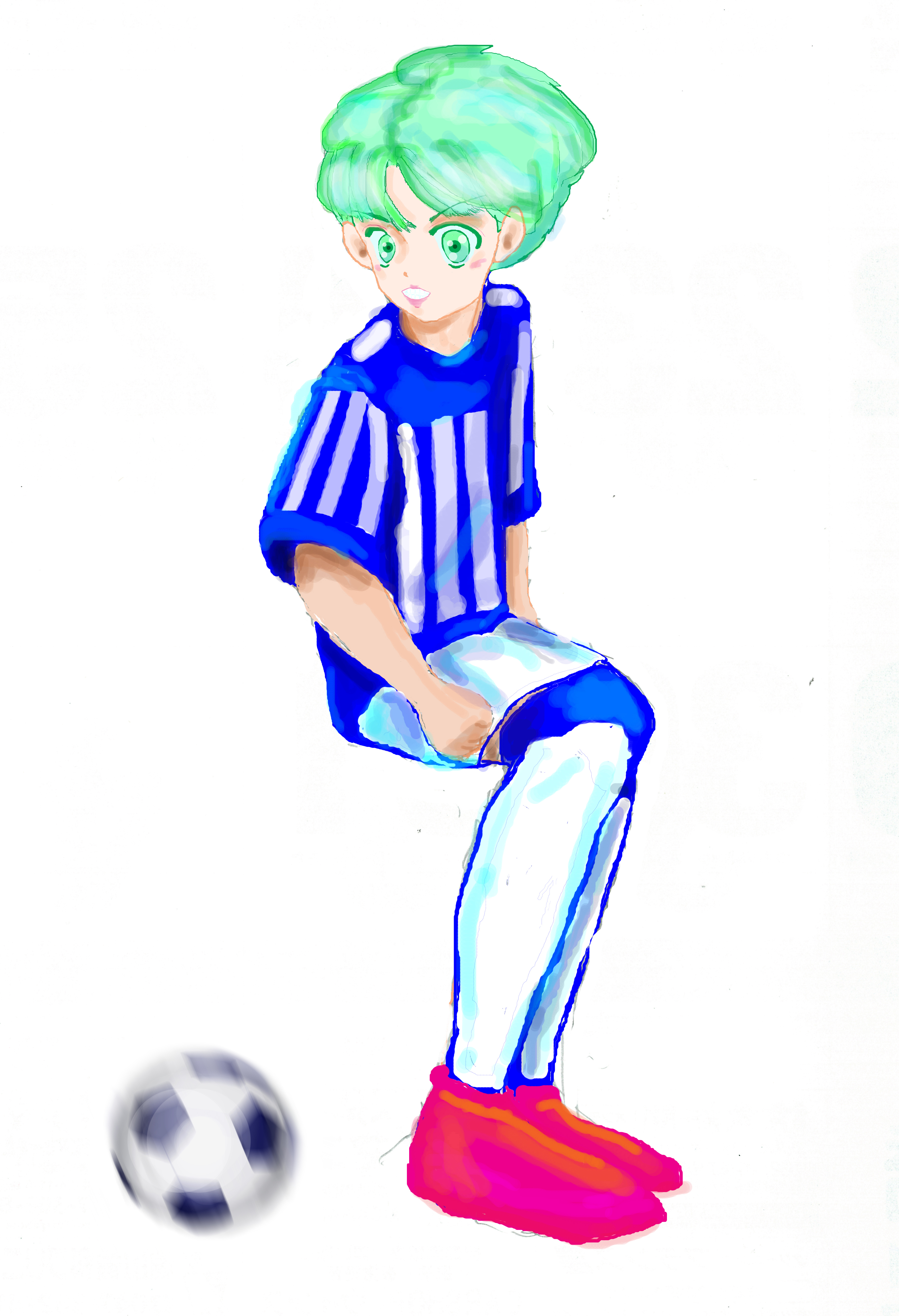 サッカーボールを追う虚子君