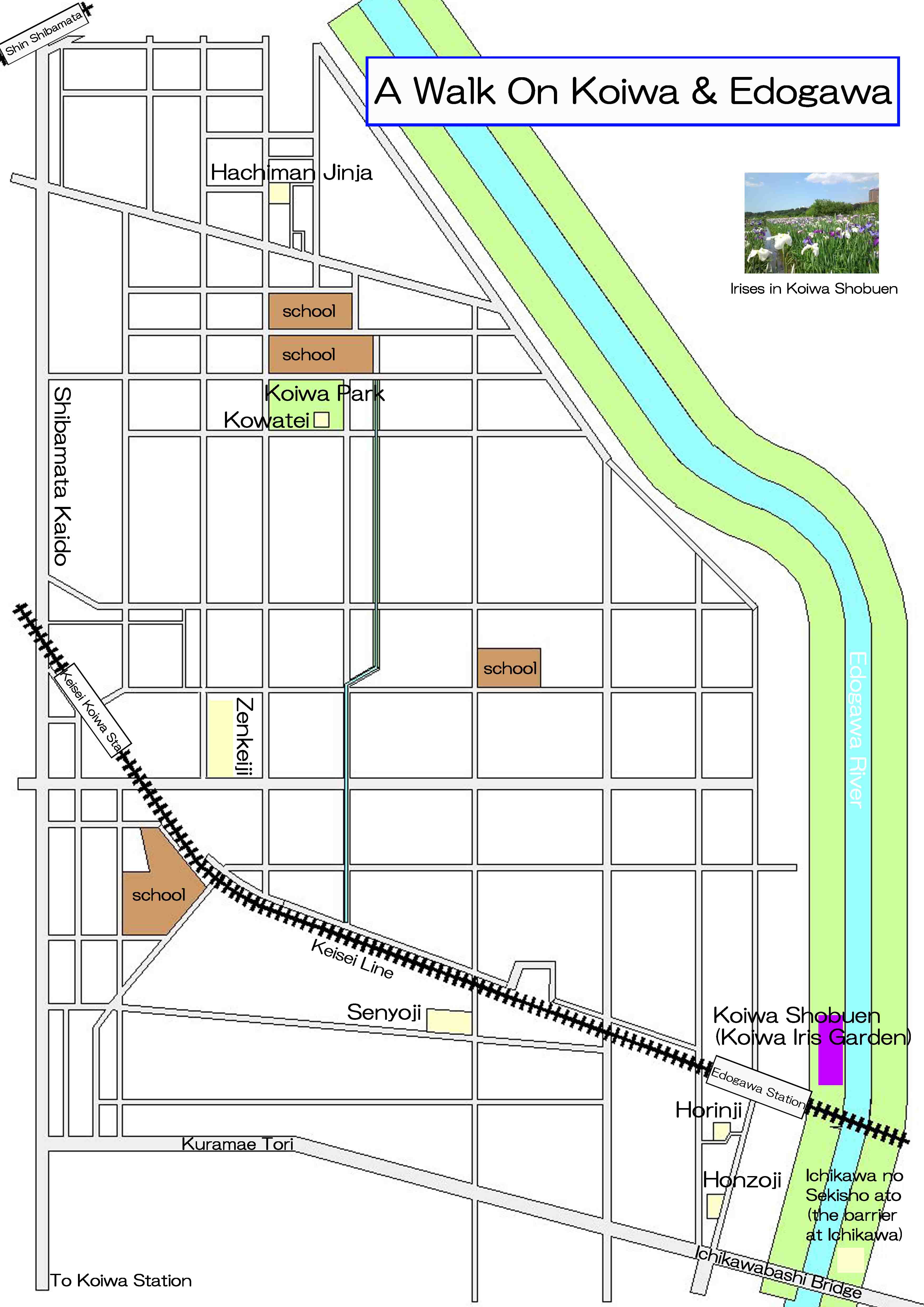 the map to the landmarks near Koiwa