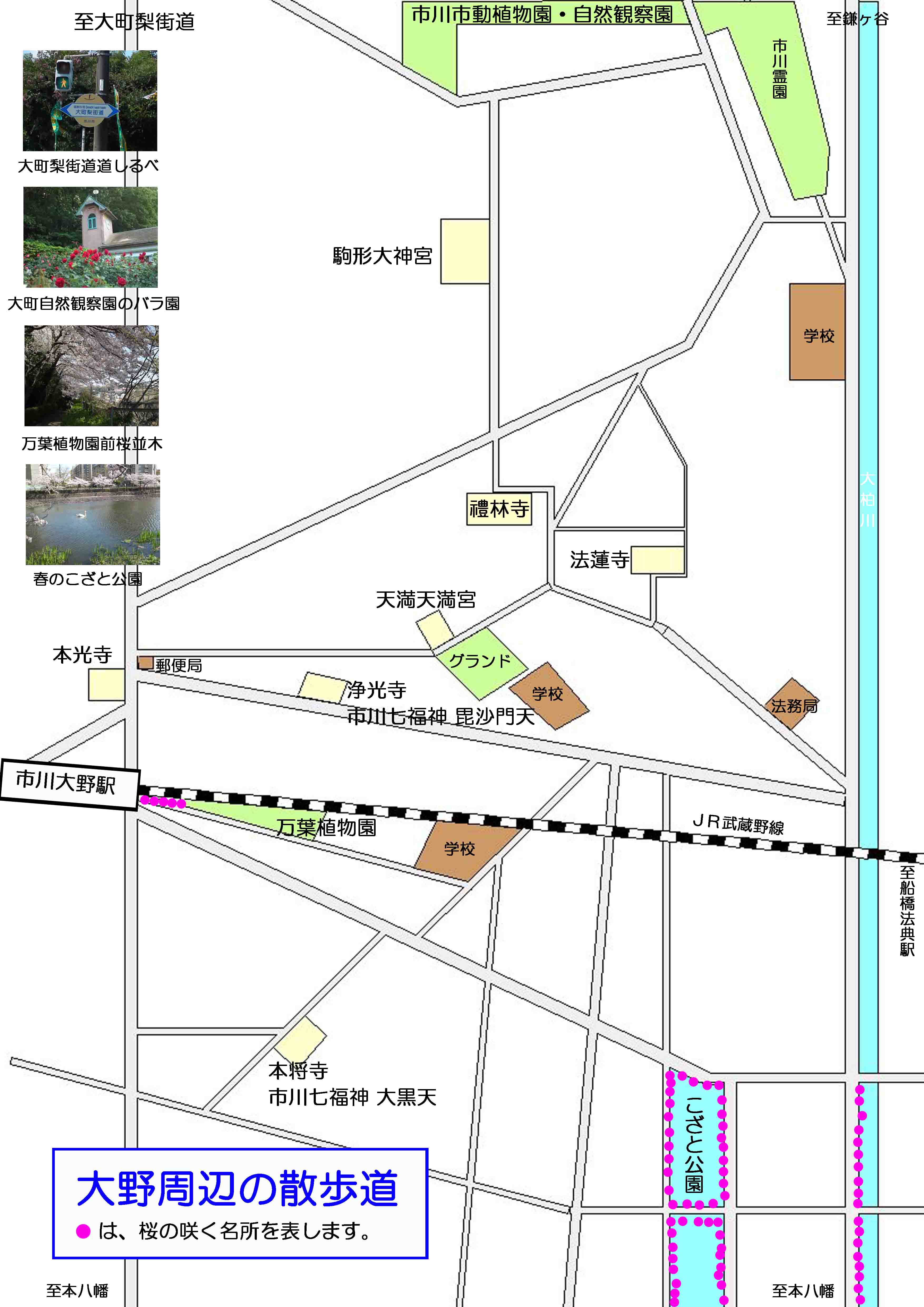 こざと公園と市川大野駅周辺の案内図