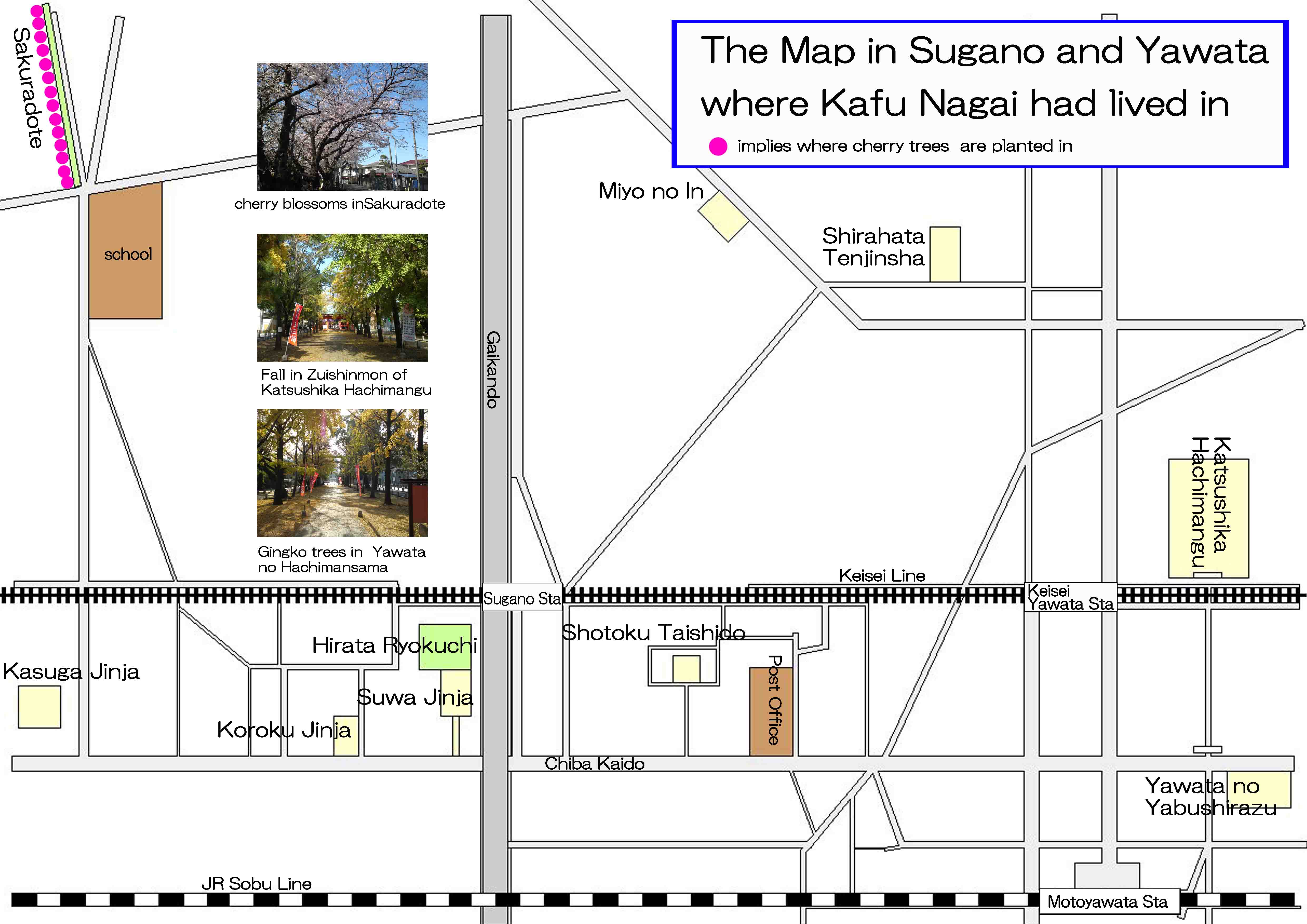 the landmarks in Sugano and Yawata