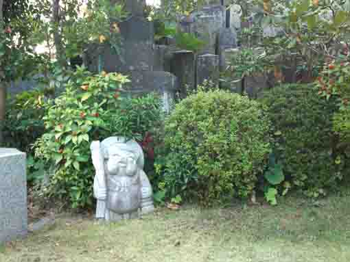 the stone statue of a racoon dog