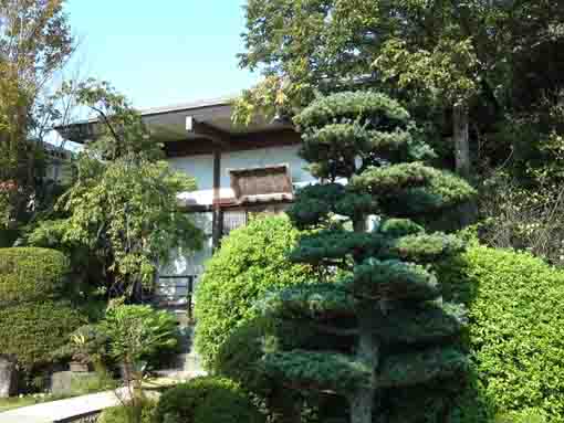 a hall and plants in Rairenji Temple